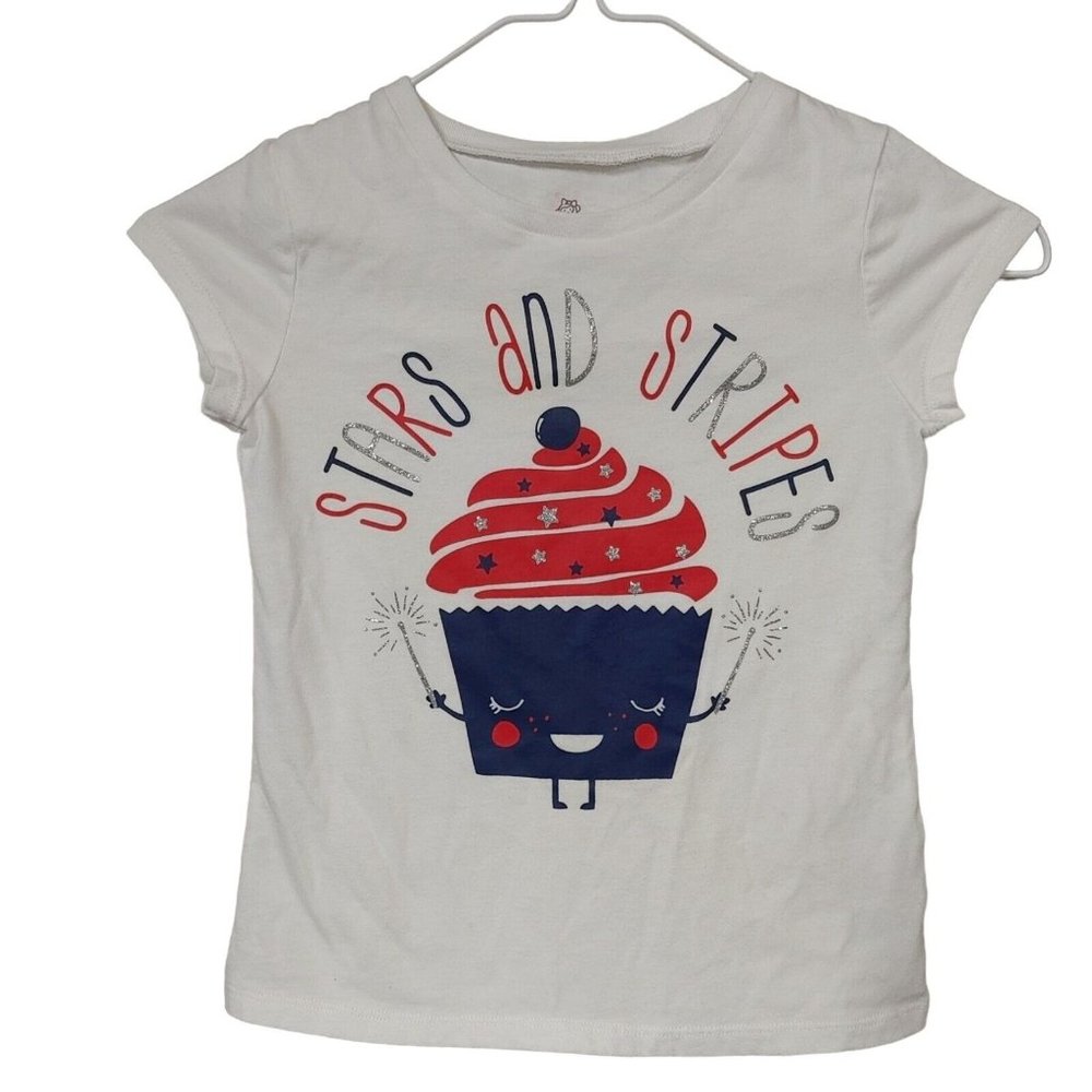 Okie Dokie Girl's Size 6 T-Shirt Stars and Stripes Patriotic Cupcake